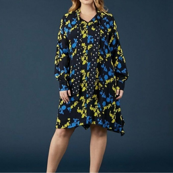 Tanya Taylor Roma Silk Blue Yellow Floral Print Polkadot Mini Dress Sz 10 - Picture 2 of 13